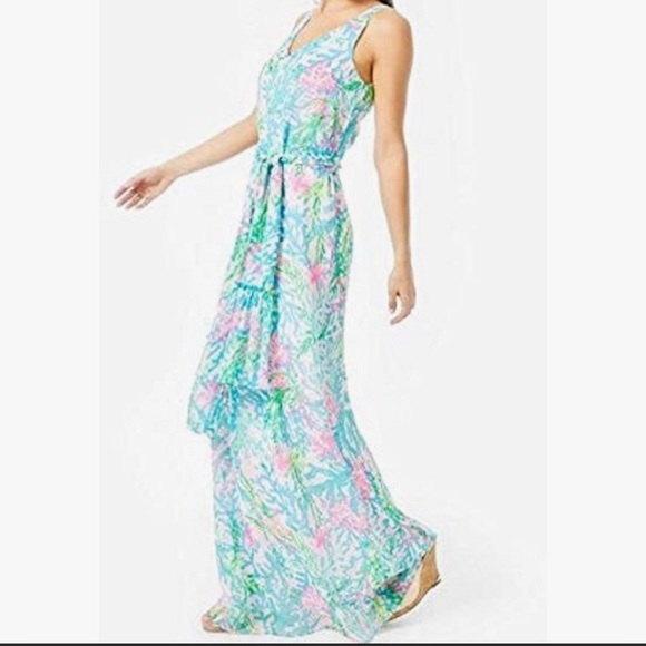 NWT Lilly Pulitzer Lani Maxi Dress Multi Coral Bay XXS - Picture 4 of 9